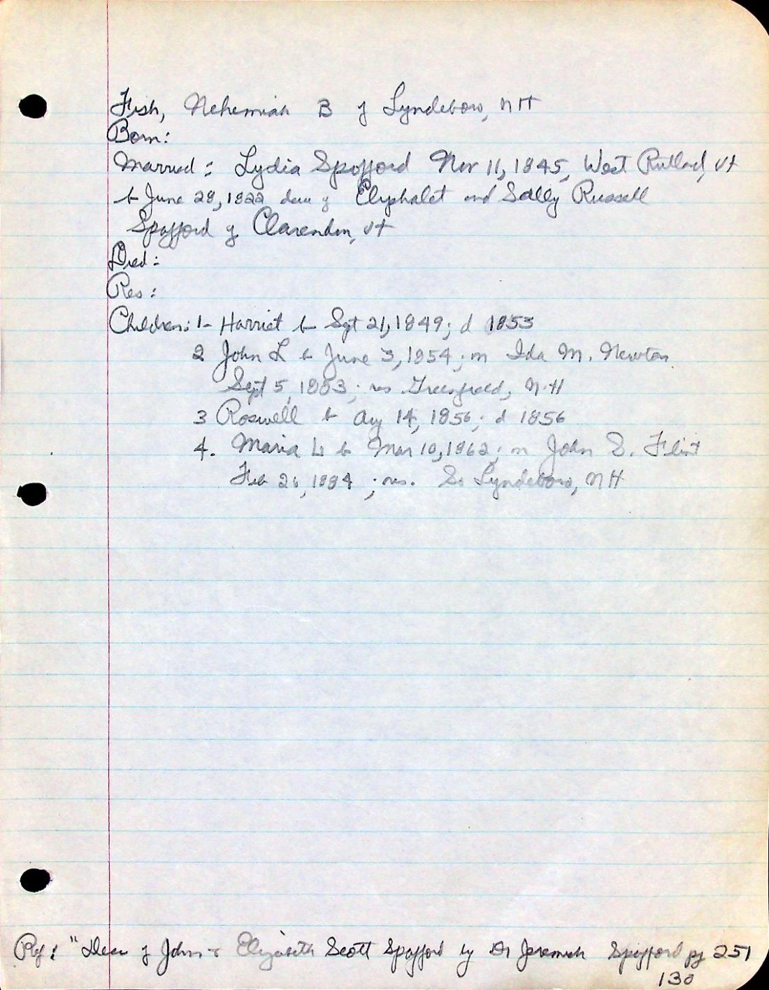 FISH, Nehemiah B. (n.d.) SPAFFORD SPOFFORD NEWTON